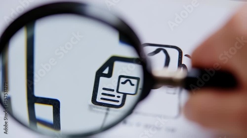 Close-up of a magnifying glass focusing on a graphic design element