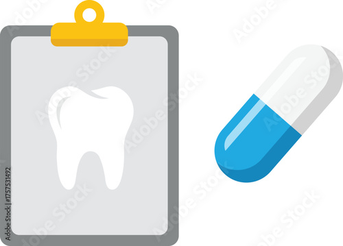Clipboard with tooth drawing and blue white capsule pill
