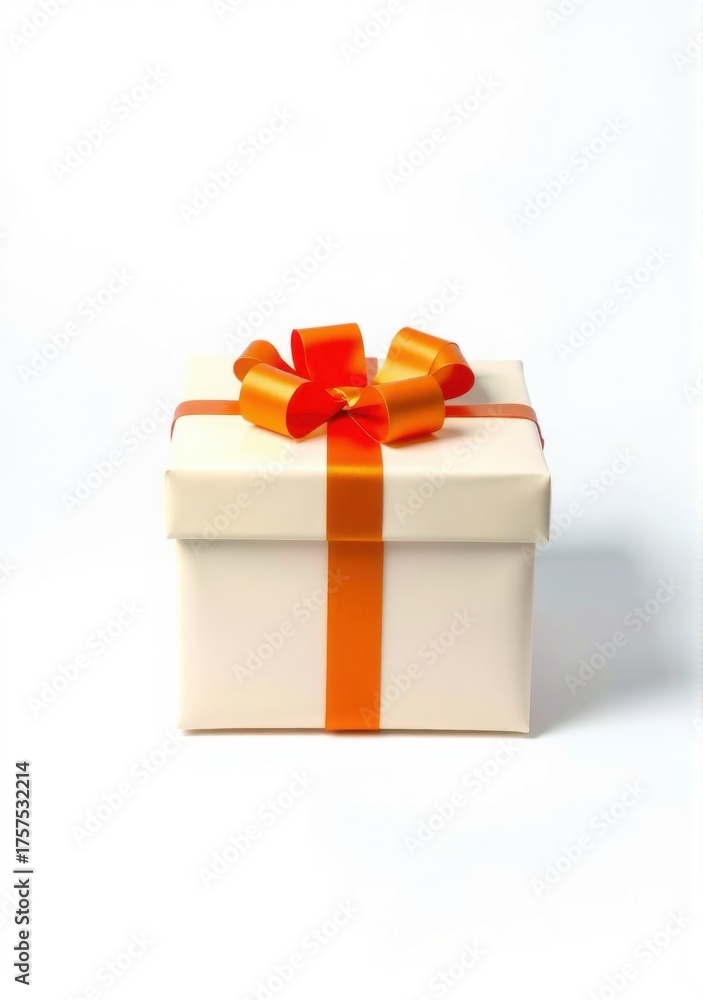 Obraz premium Elegant studio shot of a gift box with an orange ribbon on a plain white background.