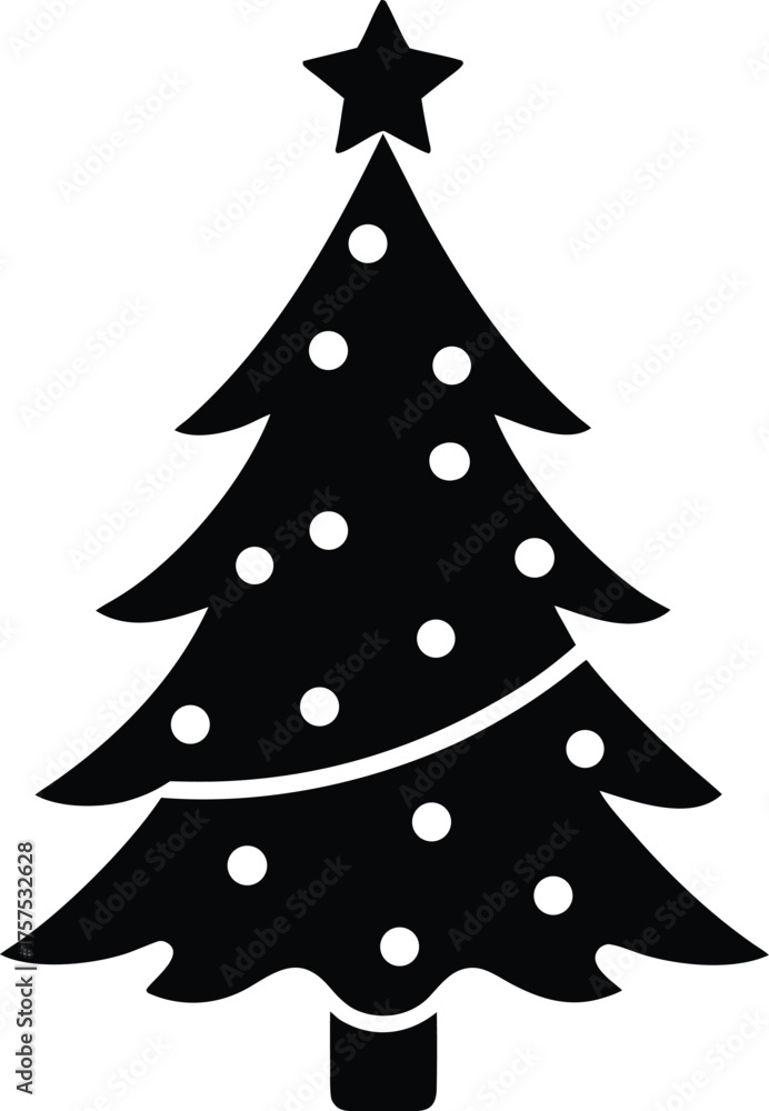 Obraz premium Holiday Decorated Winter Tree Vector Silhouette: Icon with Baubles Isolated on Transparent Backdrop for Festive Graphic Design