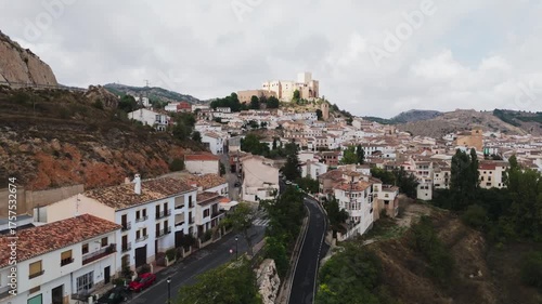 Panoramic aerial view picturesque village of Velez-Blanco. Spain