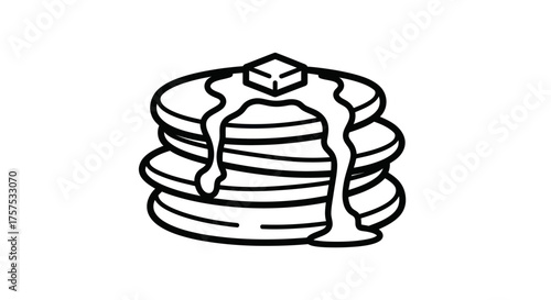 Stack of delicious pancakes with melting butter and syrup.