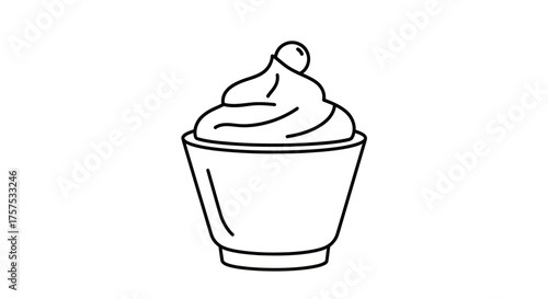 Simple Line Art Illustration of a Cup of Ice Cream with Topping.