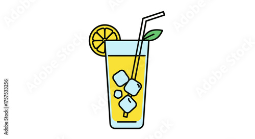 Refreshing Lemon Drink with Ice Lemon Slice and Mint Leaf.