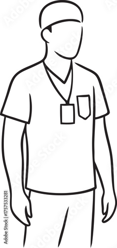 Medical worker in scrubs — professional line art illustration