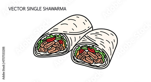 Two Hand-Drawn Shawarma Wraps with Meat and Vegetables.