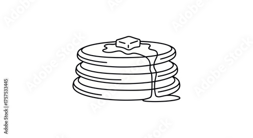 Stack of Pancakes with Butter and Syrup Outline Illustration.
