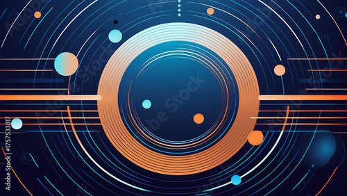 Modern Abstract Technology Background with Circular Gradients and Geometric Lines