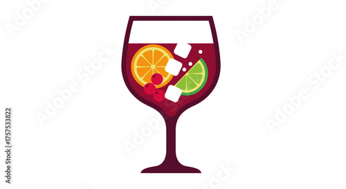 Refreshing Red Wine Cocktail with Citrus Slices and Ice Cubes.