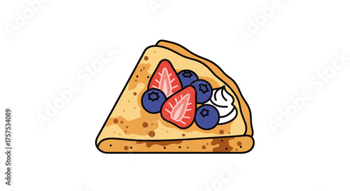 Triangular Pancake with Fresh Berries and Whipped Cream.