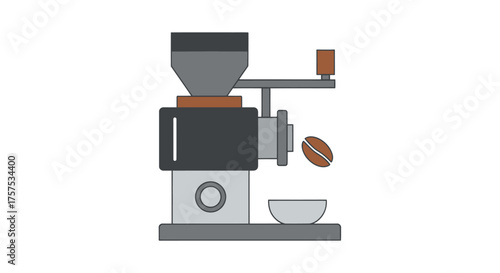 Vintage Manual Coffee Grinder with Coffee Bean and Bowl.