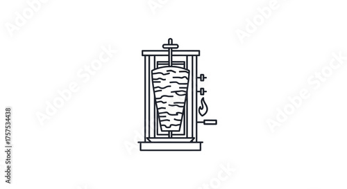 Shawarma Doner Kebab Vertical Rotisserie Grill Line Art Icon.