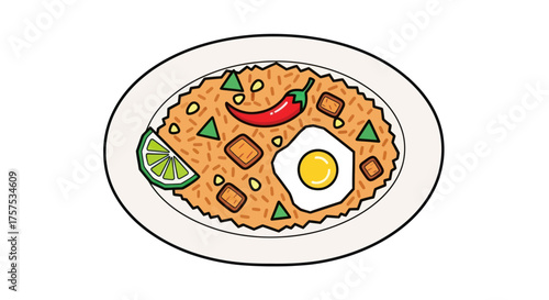 Delicious Fried Rice Dish with Egg Chili and Lime.