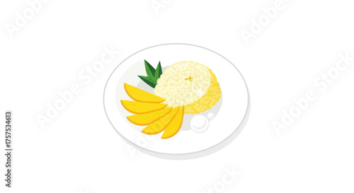 Delicious Mango Dessert with Cream and Fresh Leaves.
