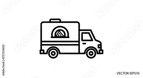 Simple Black and White Pizza Delivery Truck Icon.