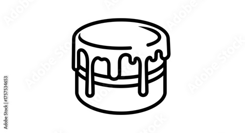 Simple Line Art Illustration of a Round Cake with Dripping Frosting.