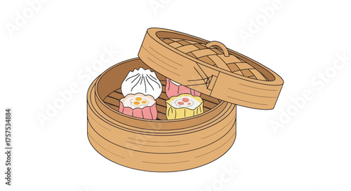 Delicious Dim Sum Steamed in a Traditional Bamboo Basket.