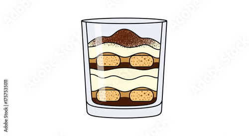 Tiramisu Dessert in Glass Cup with Layers of Cream and Ladyfingers.