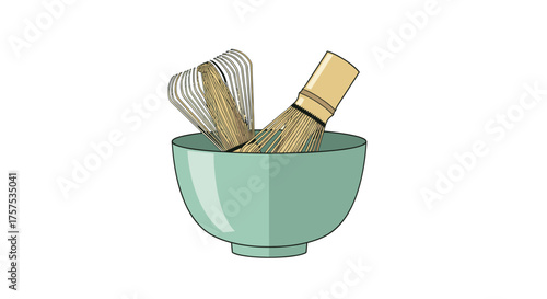 Traditional Matcha Tea Ceremony Tools in a Light Blue Bowl.