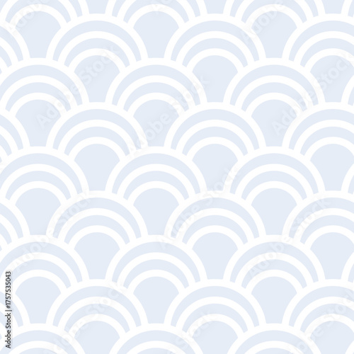 Baby Boy Blue and White Scallops Form a Japandi Style Wave from Hand Drawn Art Creating a Seamless Pattern Print