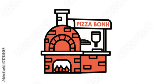 Pizza Bonk: A stylized brick pizza oven with flames and a counter.
