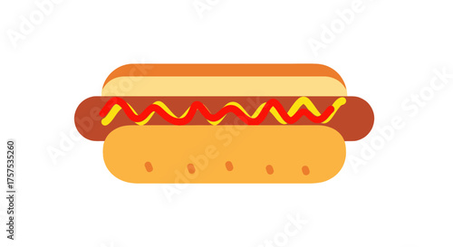 Cartoon Hot Dog with Mustard and Ketchup Toppings in a Bun.