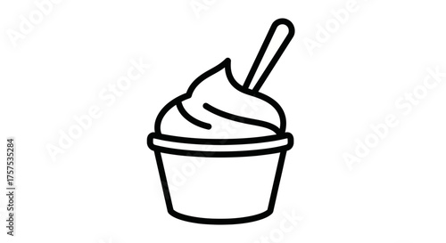 Cup of Soft Serve Ice Cream with Spoon Outline.