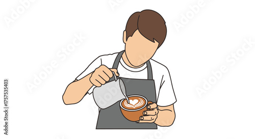 Barista pouring milk into a cup of coffee creating latte art with skill and precision.