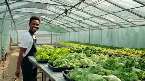 Young African American man with his garden vegetable crop. The man lovingly nurtures his vegetable crop, ensuring a plentiful harvest.