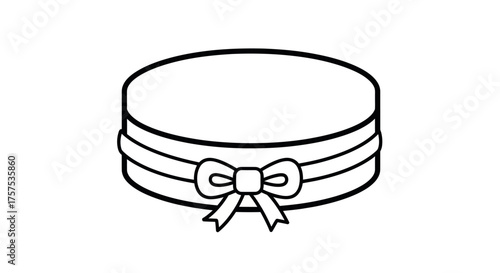 Simple Round Gift Box Outline with Bow.