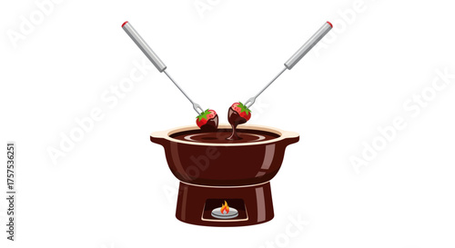 Chocolate Fondue Pot with Strawberries and Dipping Forks.