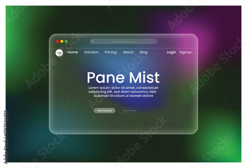       Web Design, Pane Mist UI Window RGB Gradient Abstract, Frosted Glass Morphism Landing Page Concept