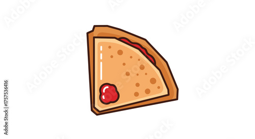 Delicious cartoon pancake slice with sweet red jam topping.