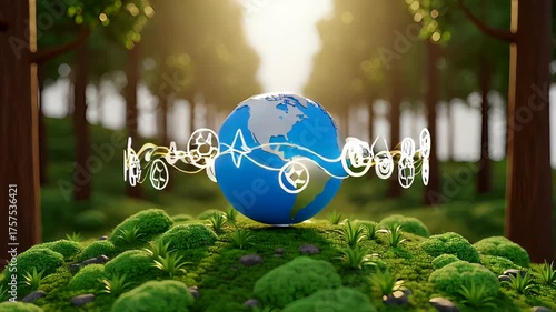 Vibrant globe surrounded by greenery symbolizing environmental harmony