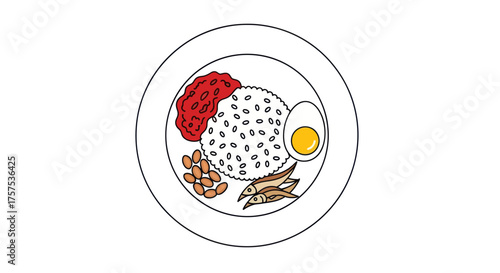 Illustration of Nasi Lemak a Malaysian Cuisine Dish.