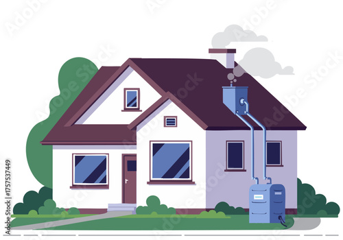 A charming suburban house with a modern water meter. A young person walks by, suggesting a comfortable, smart home environment. Clean lines and a bright, inviting aesthetic.