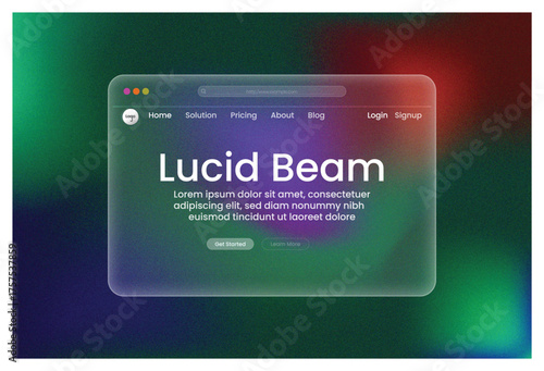       Web Design, Lucid Beam UI Window Red Brown Green Gradient, Frosted Glass Morphism Landing Page Template