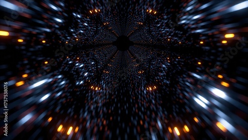 Fototapeta Naklejka Na Ścianę i Meble -  Abstract Sci-Fi Tunnel with Glowing Lights and Motion Blur.