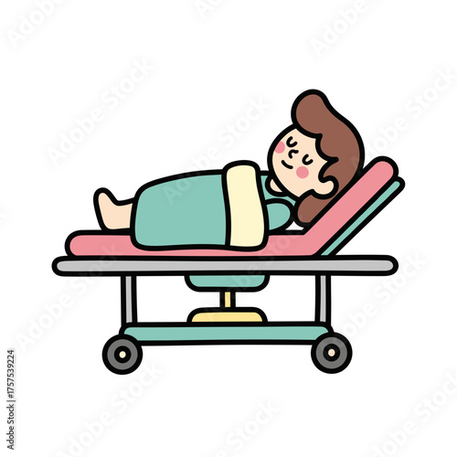 Cute cartoon illustration of person resting on gurney in calm hospital scene