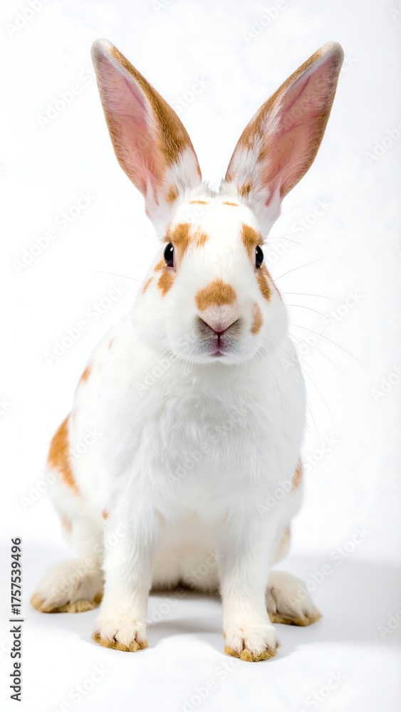 Fototapeta premium A front-facing portrait of a rabbit with white and orange markings