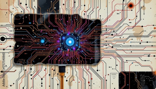 Digital revolution abstract electronic circuit board art high-tech aesthetics digital space creative design