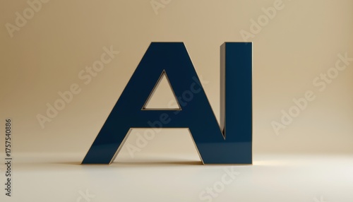 Dark blue glossy 3d ai letter art studio setting digital design minimalist environment close-up view technology concept