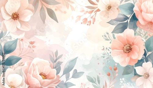 Beautiful floral background featuring soft pink and cream flowers with delicate leaves and gentle hues
