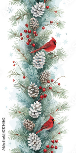 Festive Winter Garland with Pinecones Cardinals and Berries