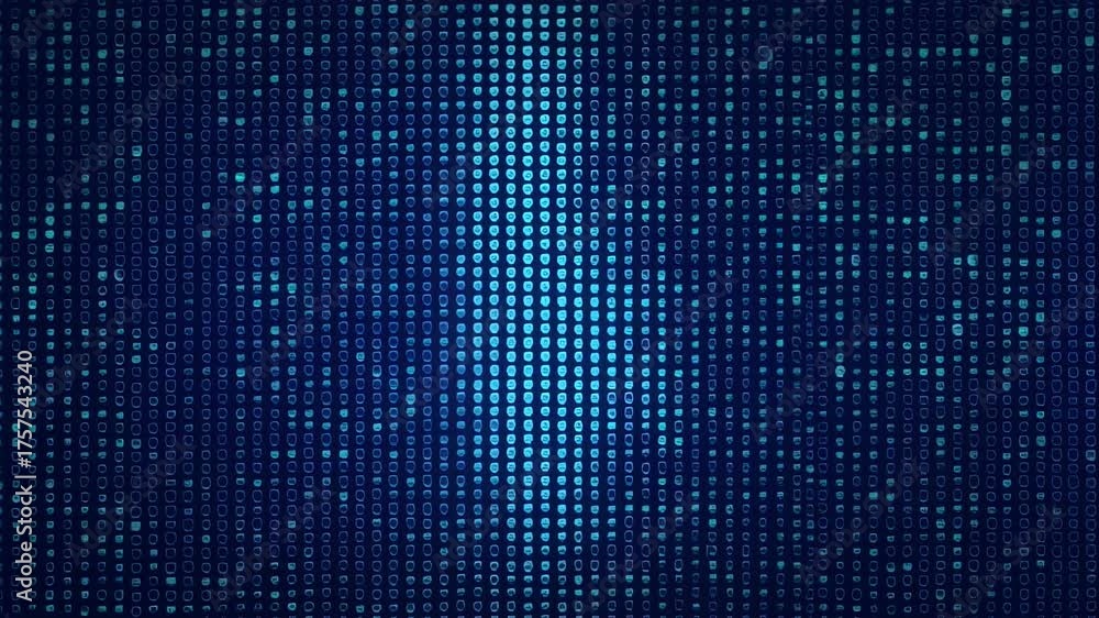 Abstract blue background, consisting of a grid-like array of small, irregular shapes, glowing