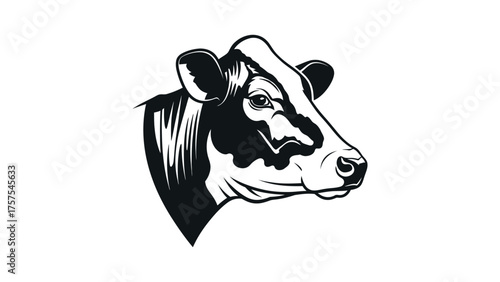 Black and White Cow Head Illustration