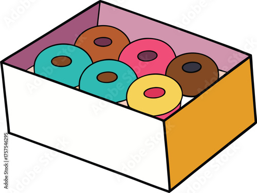 Donut box with assorted flavors vector illustration isolated on transparent background
