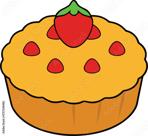 Strawberry tart with topping vector illustration isolated on transparent background
