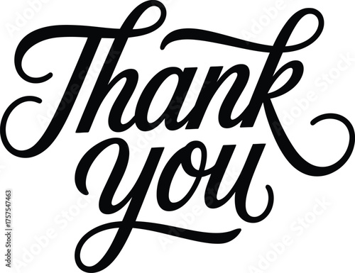 Elegant black script typography thank you message on white background