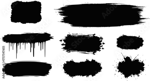 Black vector rough edge rectangles. Grunge square frames set. Jagged edge torn paper background collection. Paint brush strokes. Grungy distressed text boxes. EPS version.